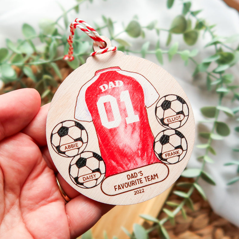 Football Shirts Gift Ideas - Football Gift Christmas Ornament - Personalised Gift For Him - Daddy's Favourite Team