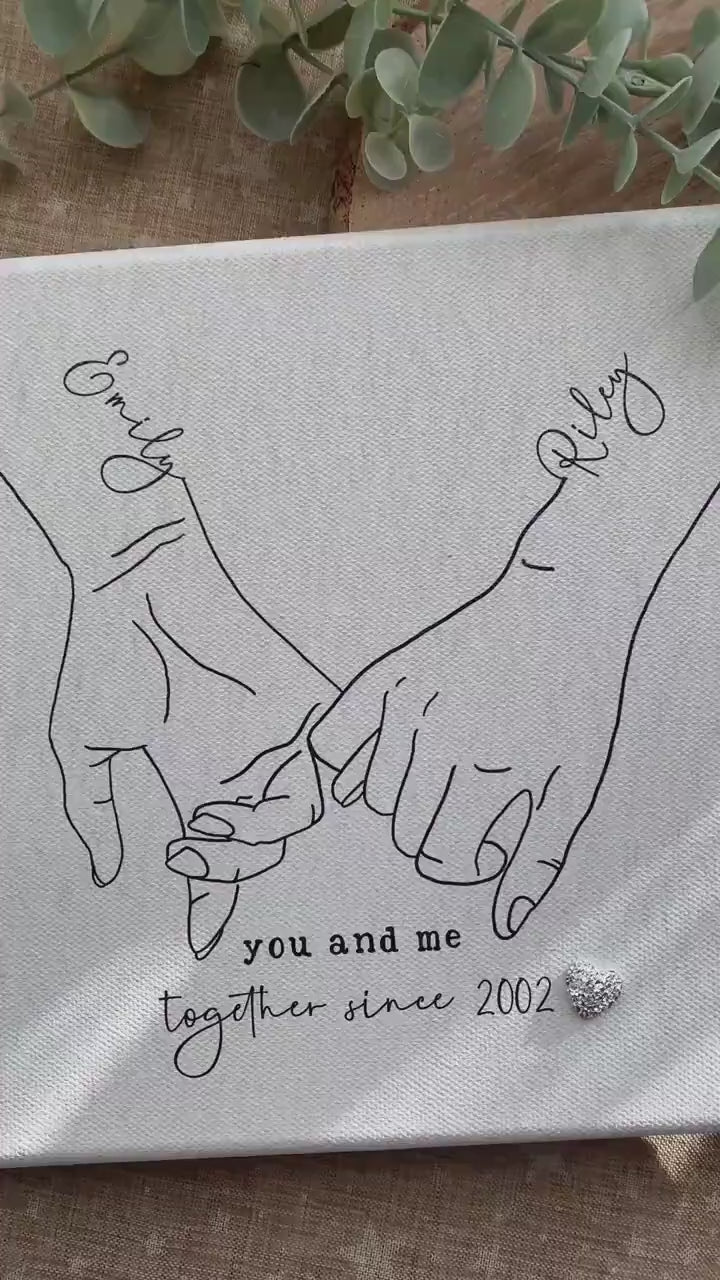Couples Gift Ideas For Boyfriend - Line Art Hands Canvas Print - Valentines Canvas