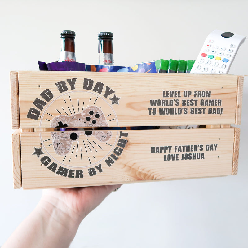 Gamer Gifts For Dad This Fathers Day - Personalised Crate For Gamer / Gaming Gift Hamper Box