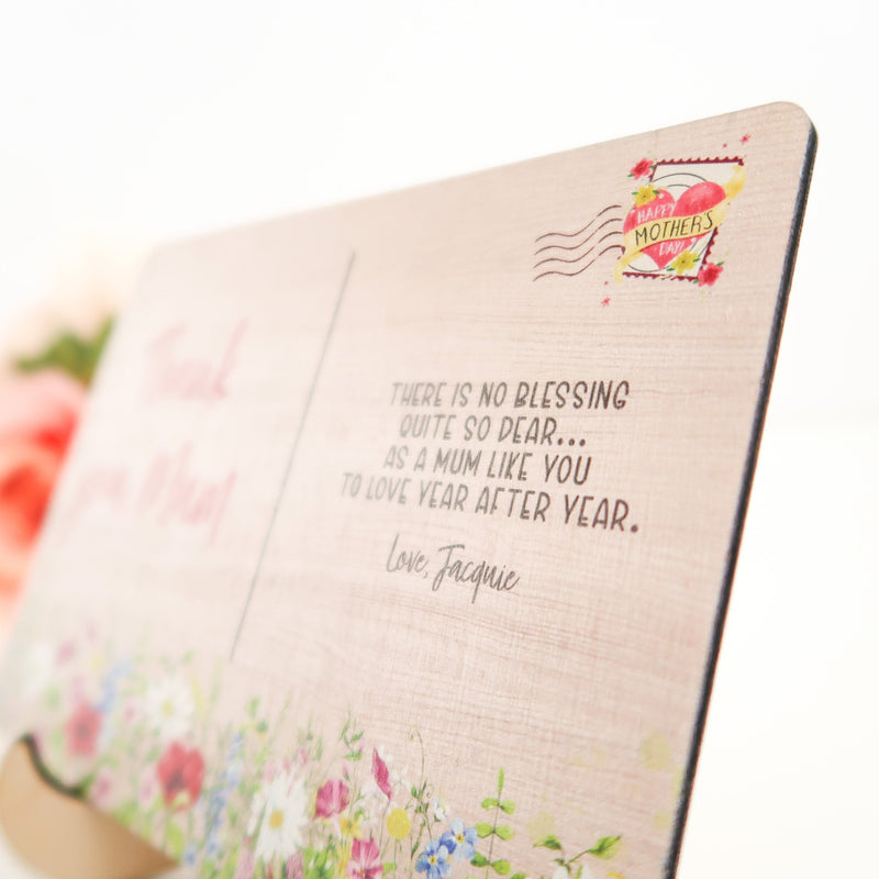Mothers Day Plaque - Wooden Flower Postcard For Mum