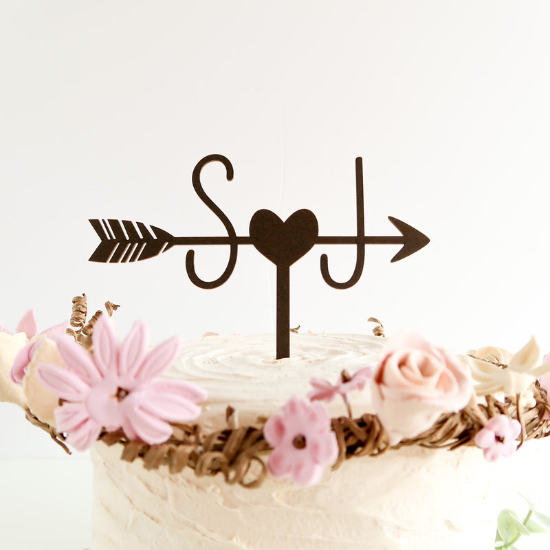 Wedding Cake Topper With Initials - Rustic Cake Topper