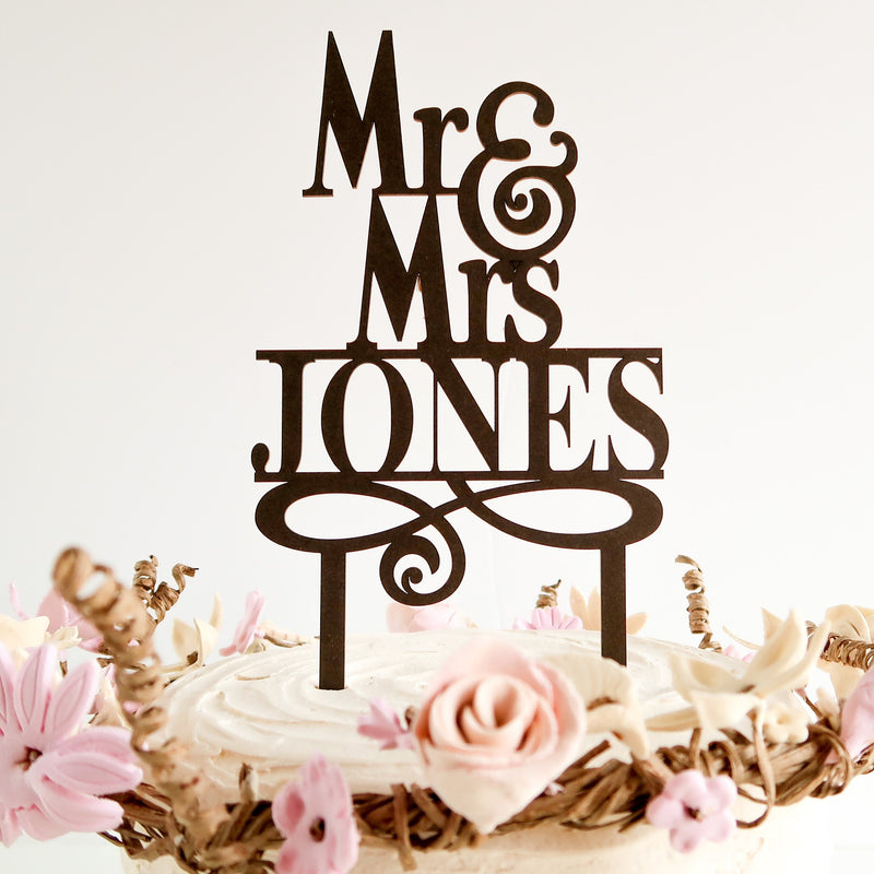 Wedding Cake Topper With Last Name - Mr And Mrs Cake Topper