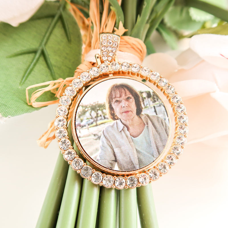 Memorial Photo Charm Bouquet Gold Or Silver - Those We Love Don’t Go Away - Wedding Memorial Charm