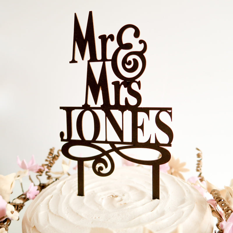 Wedding Cake Topper With Last Name - Mr And Mrs Cake Topper