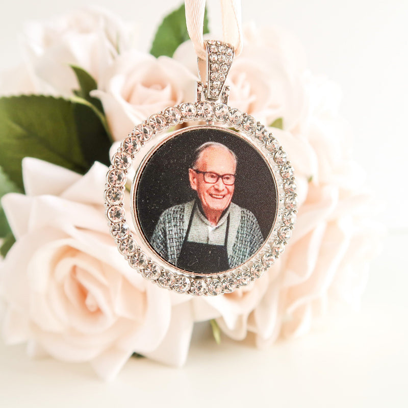 Memorial Photo Charm Bouquet Gold Or Silver - Those We Love Don’t Go Away - Wedding Memorial Charm