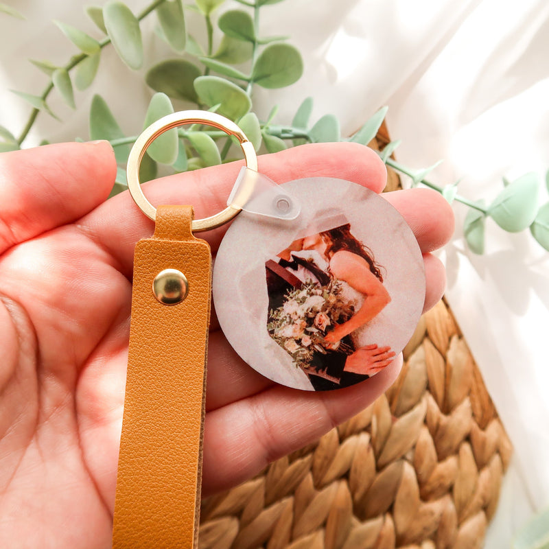 Wedding Photo Gift Keyring - Photo Keyring Leather - Personalised Photo Keyring - Leather Gifts