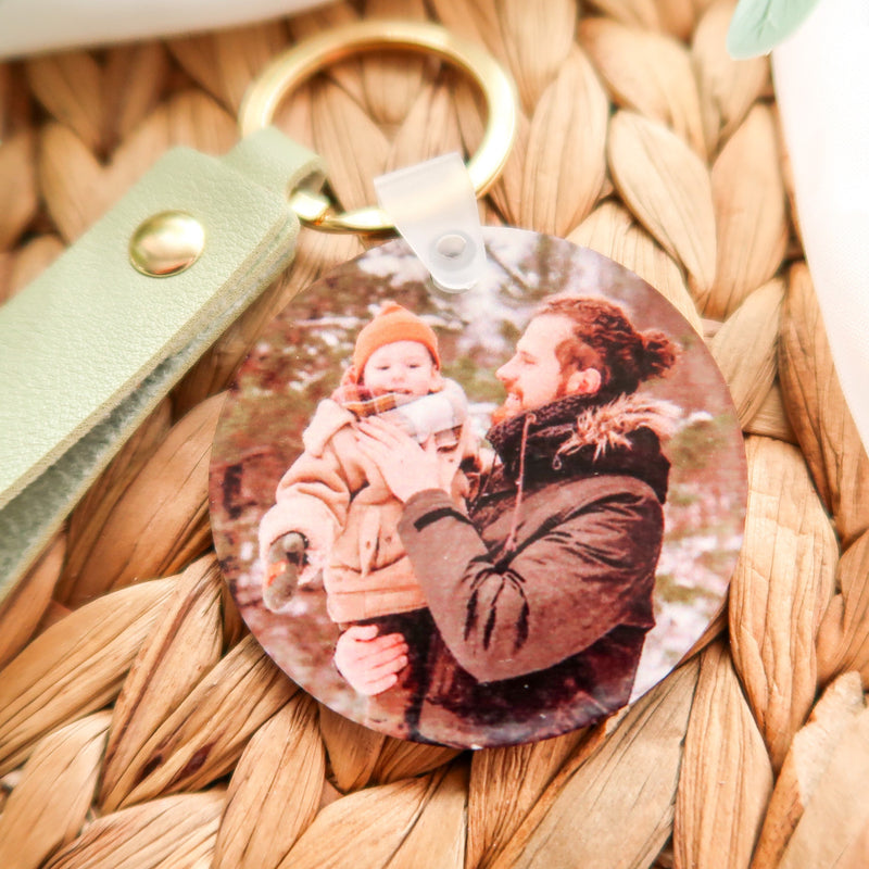 Photo Gift For Husband - Leather Photo Keychain - Unique Birthday Gift For New Daddy - Photo Keyring Personalised