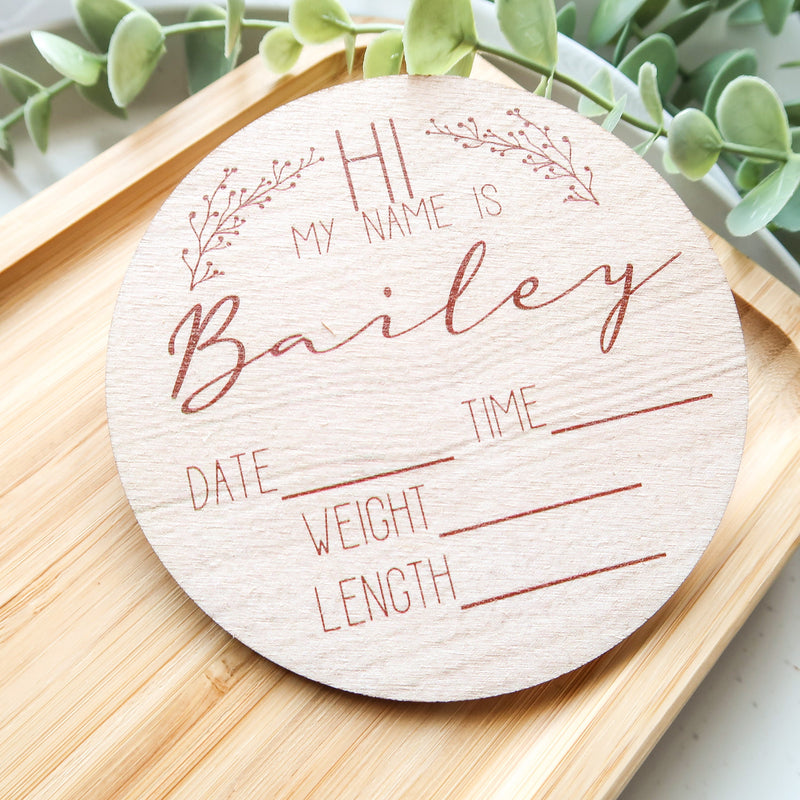 Hello My Name Is Plaque / New Baby Plaque / Newborn Baby Prop / New Baby Sign / Welcome To The World Baby Keepsake / Wooden Baby Sign