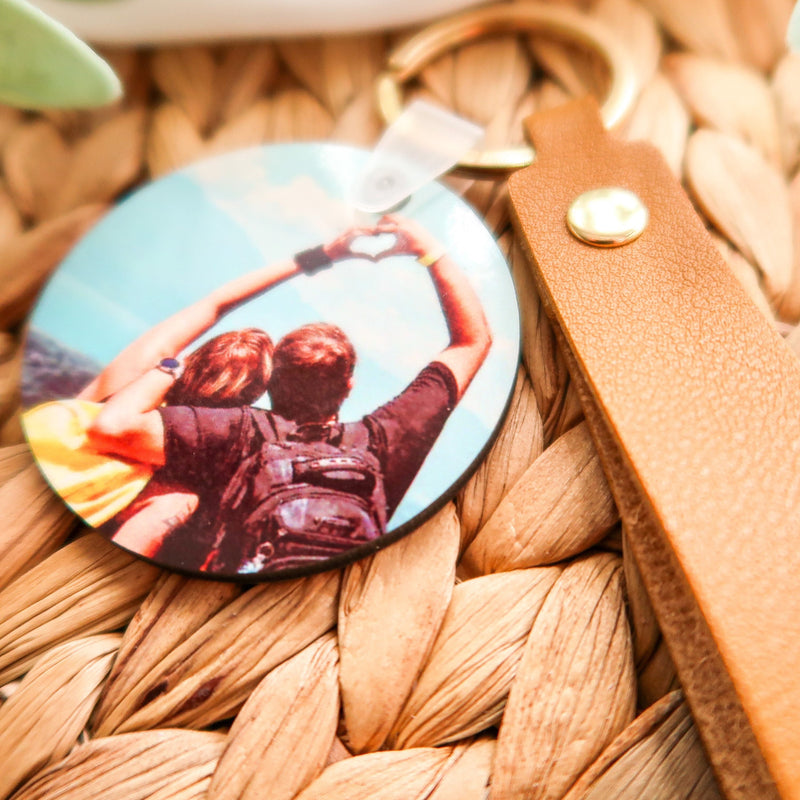 Photo Gift For Boyfriend - Personalised Photo Keyring - Leather Photo Keychain