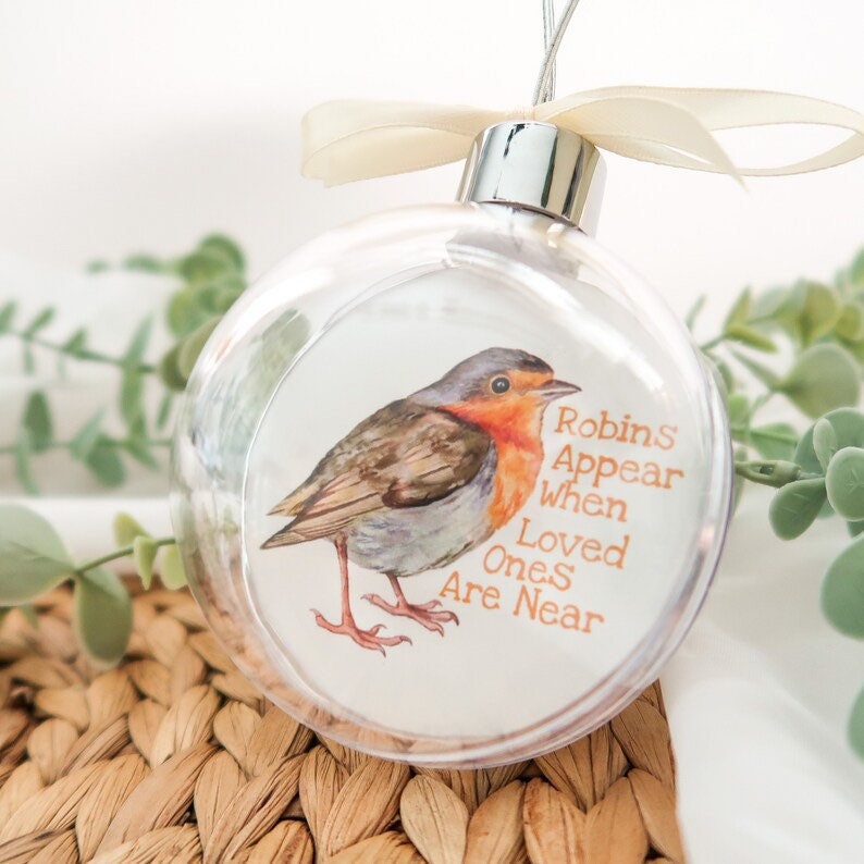 When Robins Appear Christmas Bauble Ornament - Christmas Sympathy Gift For Loss