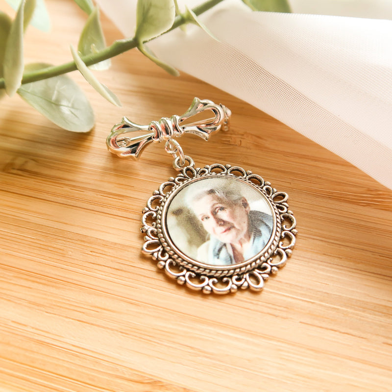 Personalised Memorial Photo Bow Charm Pin - Gift For Groom