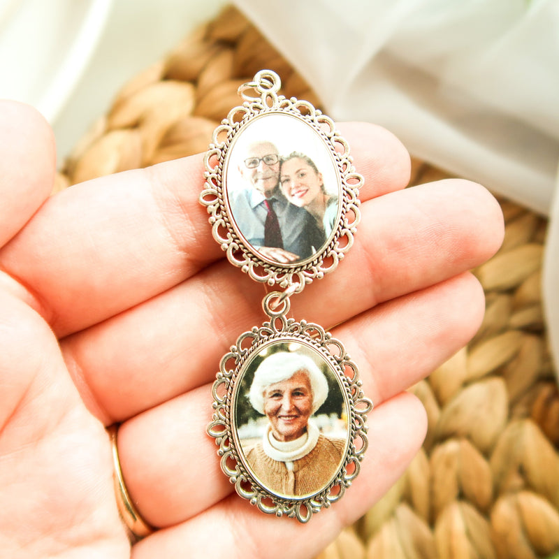 Loving Memory Memorial Charm - Locket Brooch - Personalised With Any Photo -Bride Wedding - Bouquet Charm