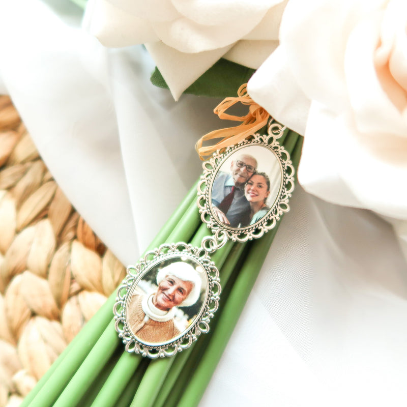 Loving Memory Memorial Charm - Locket Brooch - Personalised With Any Photo -Bride Wedding - Bouquet Charm