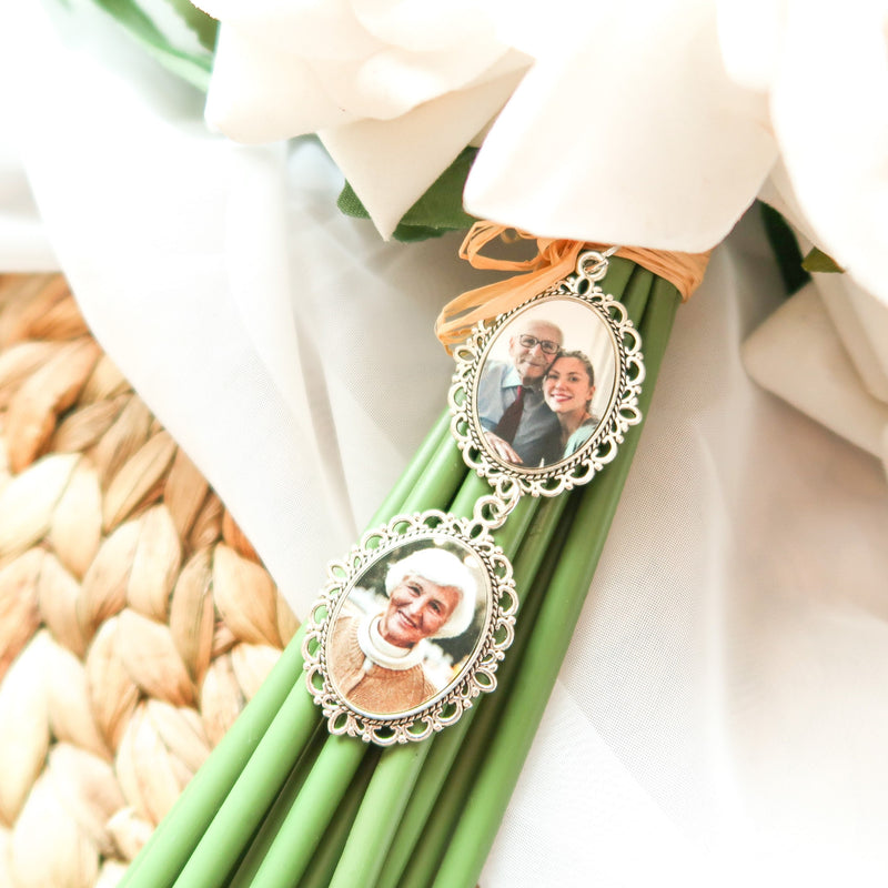 Custom Photo Charm for Bridal Memorial Bouquet Charm Pendant With Your Photo - Oval Shape Keepsake with Ribbon - Wedding Flower Bride Ideas