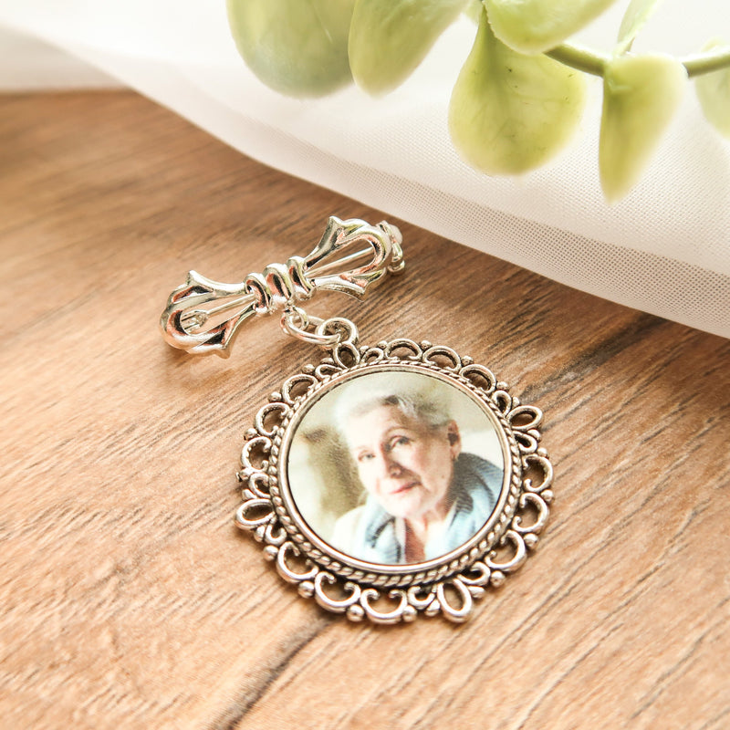 Personalised Memorial Photo Bow Charm Pin - Gift For Groom