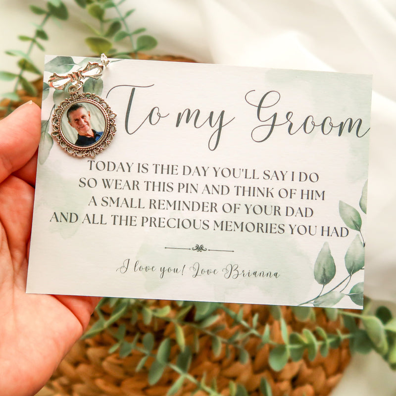 Groom Memorial Pin - Groom Buttonhole Charm - Groom Memory Pin - Loved One Button Hole - Photo Pin For For Groom