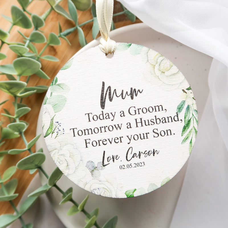 Mother of Groom Thank you Gift From Groom -  Wedding Quote Geometric Greenery Wooden Decoration Ornament Wedding Keepsake - Today A Groom