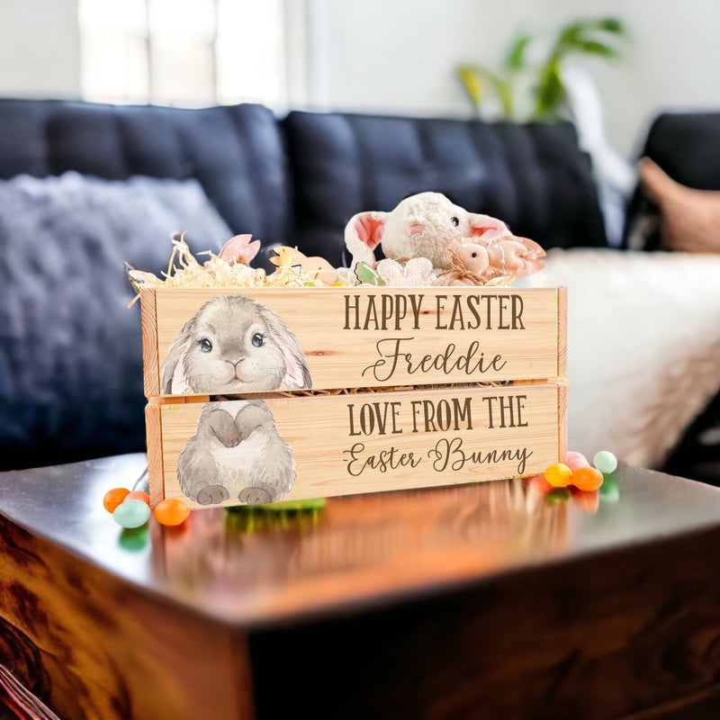 Personalised Wooden Easter Bunny Rabbit Crate - Easter Basket Hamper - Wooden Easter Crate - Easter Gifts - Egg Hunt - Easter Hamper