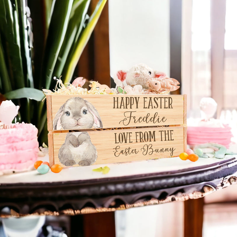 Personalised Wooden Easter Bunny Rabbit Crate - Easter Basket Hamper - Wooden Easter Crate - Easter Gifts - Egg Hunt - Easter Hamper