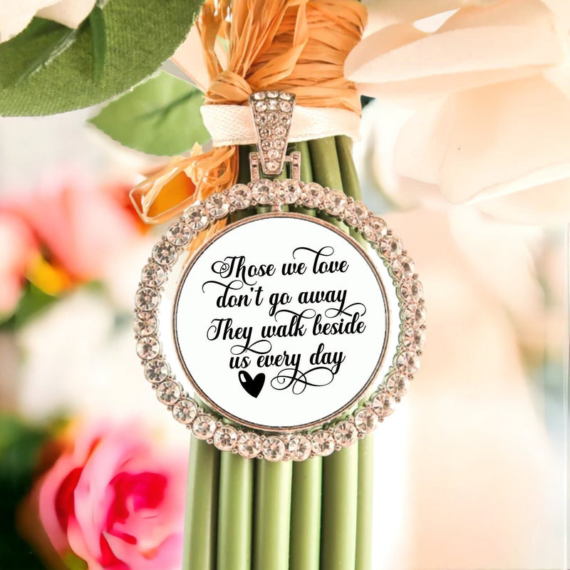 Memorial Photo Charm Bouquet Gold Or Silver - Those We Love Don’t Go Away -