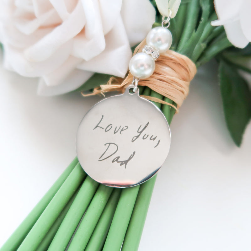 Handwriting Engraved Bouquet - Charm With Handwriting