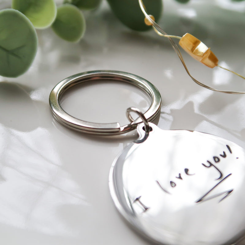 Personalised Handwriting Keyring - Customised Handmade Silver - Anniversary Present - Thank you gift - Couples Keychain