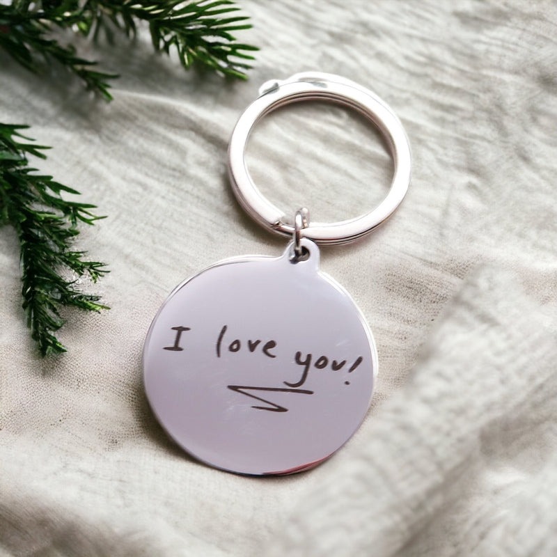 Personalised Handwriting Keyring - Customised Handmade Silver - Anniversary Present - Thank you gift - Couples Keychain