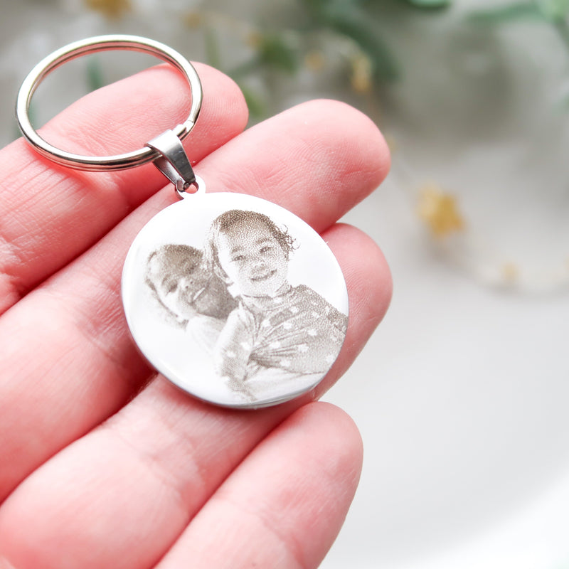 Engraved Photo Stainless Steel Keyring