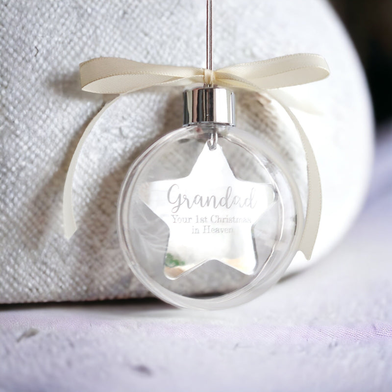 Memory Keepsake For Christmas Tree - Christmas Tree Ornament - Personalised Memorial Bauble With Feathers And Poem