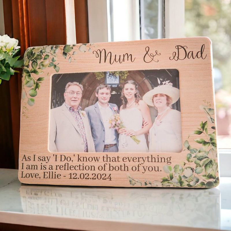 Personalised Wedding Day Photo Frame Gift With Eucalyptus Leaves