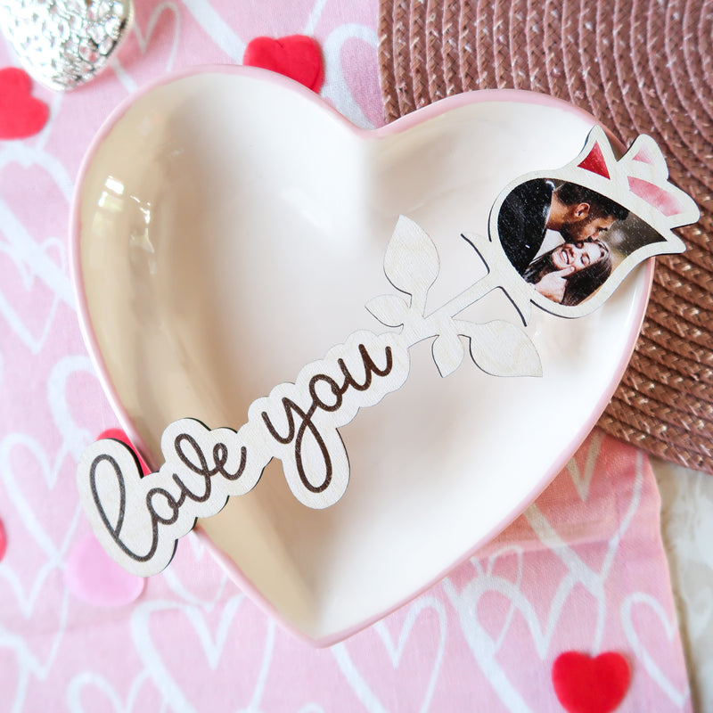 Red Roses Valentines Day Gift - Love You Photo Wooden Rose